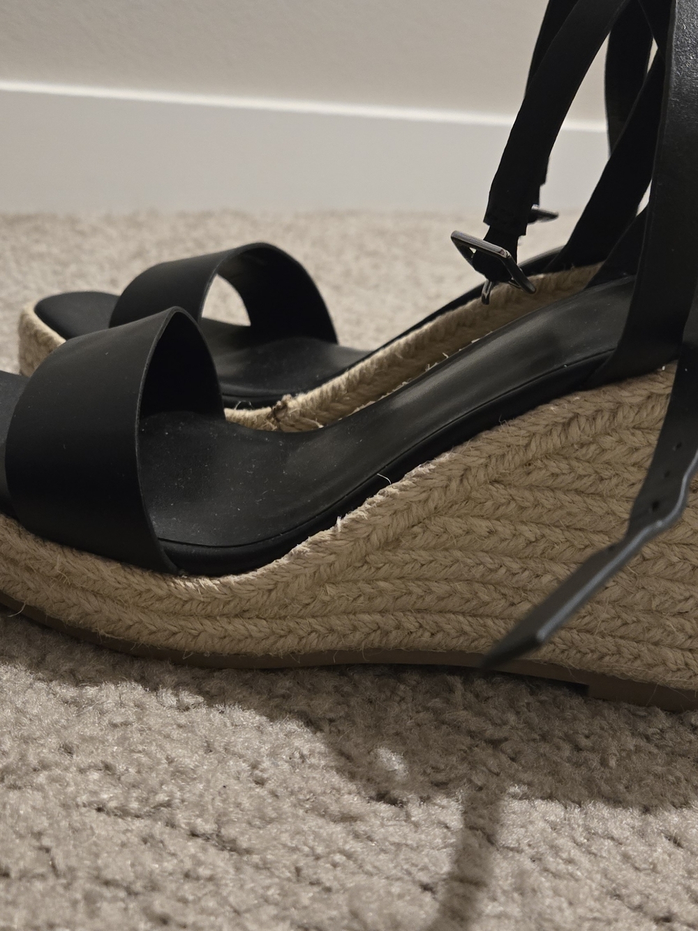 A New Day Black Espadrille Wedge Sandals with Ankle Tie New Size 7.5